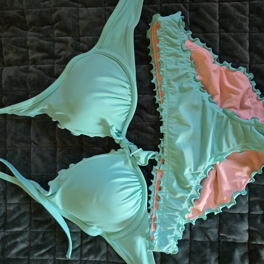 Mint Green and Pink Bikini Set